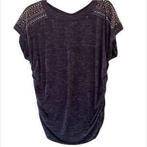 Cato tunic top Gathered sides Embellished Black Heather Brass Silver Studs Large